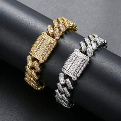 China Hot Sale Hiphop Jewelry Adjustable Mens Gold Plated Iced Out Cuban Chain Bracelet for sale