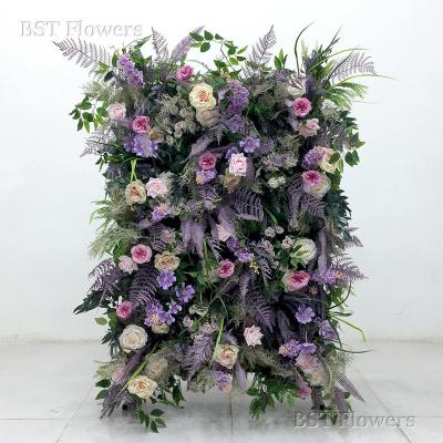 China Eco-friendly Purple Silk Flower Wall Artificial Flower Wall 3D Wedding Background For Decorating Home Dining Room for sale