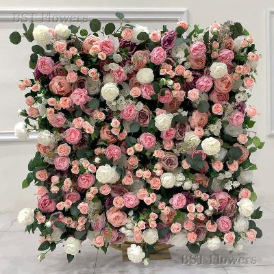 China Eco-friendly Wall Backdrop Plastic Artificial Silk Flower Wall Rose Flower Wall Silk Flower for sale