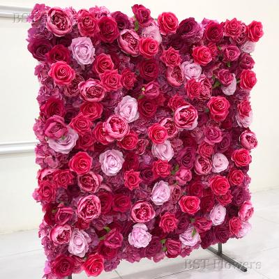 China Eco-friendly Artificial Flower Wall Panel Flower Wall Wedding Decor Red Roses Silk Red Roses Wall for sale