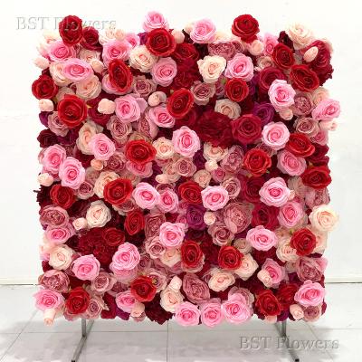 China Eco-friendly Rose Floral Mat Wedding Backdrop Artificial Flower Wall Panel Wedding Decoration for sale