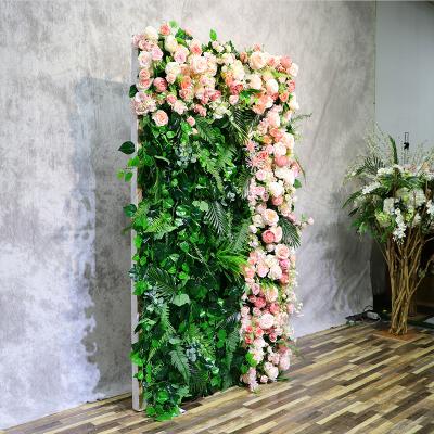 China artificial silk flowers Rose Flower Wall Panel 3D Flower Wall Wedding Backdrop Decorative for sale