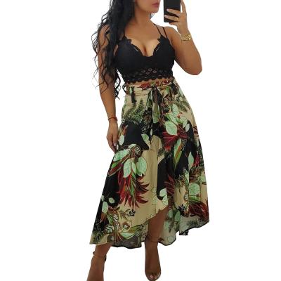 China 2021 viable European and American women's spring and summer leaf print random skirt with waistband but without top for sale