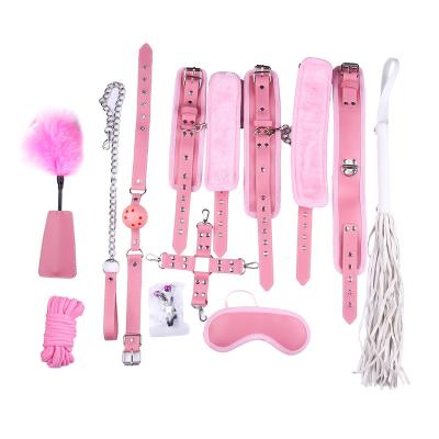 China HUOM 10 Pieces Sex Love Plush Leather Set Chinese Bdsm Fetish Bondage Restraints Metal Sex Toys For Men And Women for sale