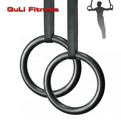 China Safe ABS Gym Gymnastic Rings With Custom Logo Colorful Black Fitness Rings Adjustable Nylon Belt Suspension With Strap for sale