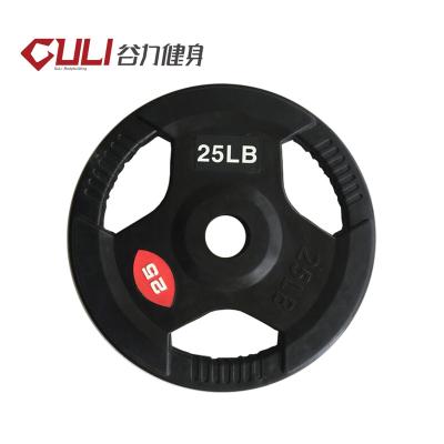 China Universal Weight Barbell Rubber Coated Dish With 3 Handles for sale