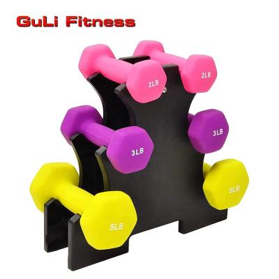 China Guli Universal Fitness Colored Neoprene Coated Dumbbell Home Gym Equipment Set With Rack For Muscle Toning Strength Building Weight Loss for sale