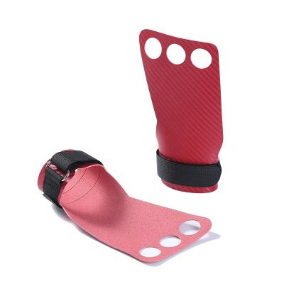 China Custom Super Durable Carbon Fiber Logo 3 Hole Gymnastic Grips For Crossfit Gym Home Gym Exercise Workout for sale