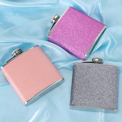 China Beautiful Glitter Envelope Wholesale Hip Leather Flask Women Art Decor Novelty Bling Whiskey Flask for sale