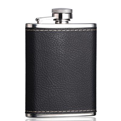 China Mini Art Decor PU Hip Flask Whiskey Metal Bottle 4 Ounce Stainless Steel Leather Wrap Flask for sale