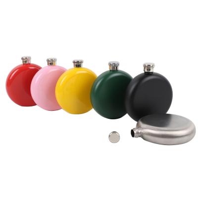 China Art Decor Customize Paint Color 5 oz Stainless Steel Round Circle Hip Flask for sale