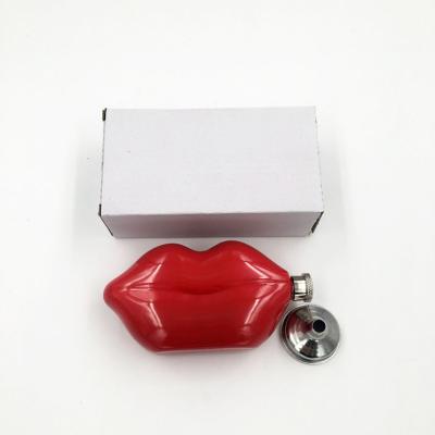 China Art Decor Wholesale Stainless Steel Hip Flask Mouth Red Lip Shape 5oz Liquor Flask for sale