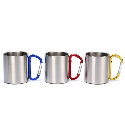 China Art Decor OEM Double Wall Stainless Steel 300ml 350ml Carabiner Handle Tumbler Travel Water Mug for sale