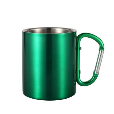 China Art Decor Black Blue Green Double Wall Stainless Steel Travel Mug With Carabiner Handle for sale