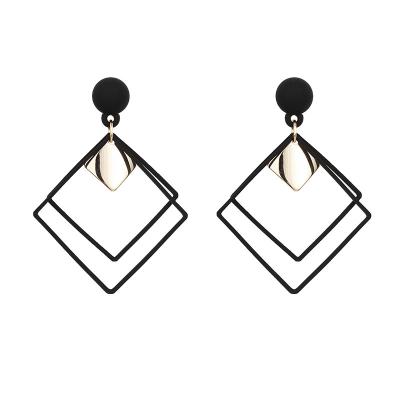 China New Fashion Trendy Personality Exaggerated Earring Matt Square Double-Layer Geometric Earring For Women for sale