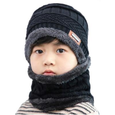 China Fashion Design Winter Kids Cotton Fleece Hats Soft Outdoor Wear Boys Knitted Beanie Hats Scarf Set/Comfortable/Windproof for sale