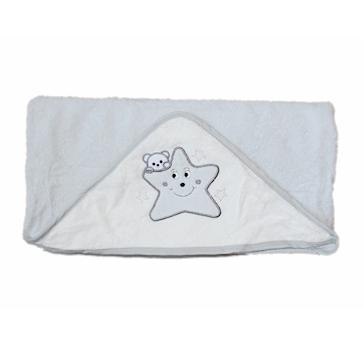 China PORTABLE Cotton Terry Towelling Baby Hooded Towel with Gray Star Embroidery Design for sale