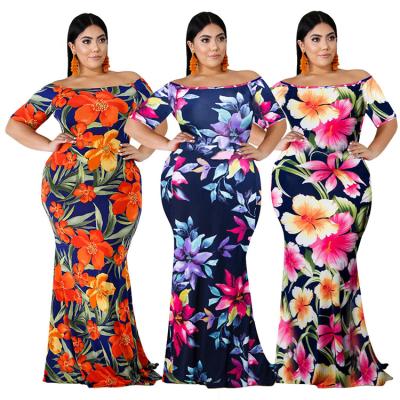 China New Anti-Static Plus Size Women's Clothing 4xl 5xl Layered Ruffle Floral Layered Ruffle Off Shoulder Plus Size Dress For Fat Woman for sale