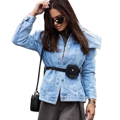 China Others New Autumn Winter Casual Women's Jeans Short Long Sleeve Cotton Slim Blue Denim Jacket for sale