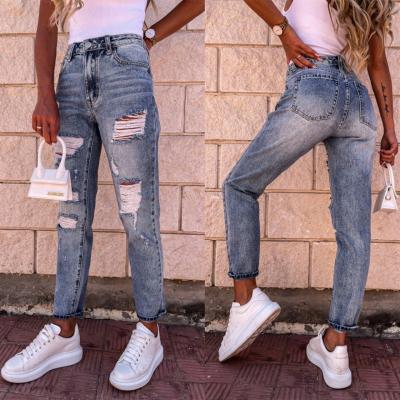 China Other fashion new women's jeans pants street style straight hippie washed pants high waist blue jeans for sale