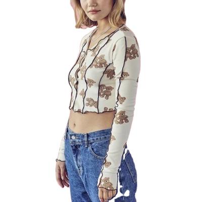 China Other Autumn New Women's T-Shirts Printed Cardigan Long Sleeves Fashion Cropped Casual Women's Top T-Shirt for sale