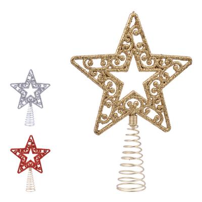 China Hot Sale Christmas Decorations Christmas Decorations Twinkle Hollow-out Iron Star Christmas Tree Top Star for sale