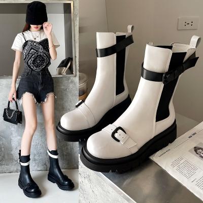 China Durable Autumn Motorcycle Boots Thick Heel PlatfoAnkle Women's Ankle Boots Slip On Woman Slip On Round Toe Fashion Boots for sale