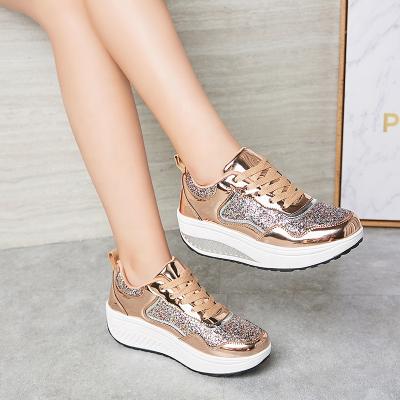 China Anti-odor Women's Sneakers Casual Ladies Sequins WedgesSneakers Shake Shoes Fashion Girls Walking Sport Women's Soft Shoes for sale