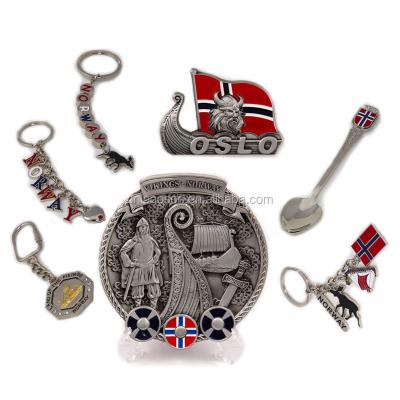 China Norway Souvenir Souvenir Keychains / Custom Norway Souvenirs Metal Fridge Magnet / Badge Anti Ribbon for sale