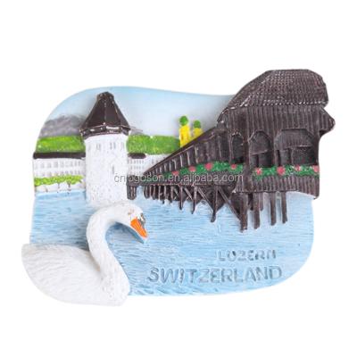 China Contemporary Tourist Souvenir Switzerland Swan Polyresin Fridge Magnet for sale