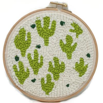 China Convenient Cacti Punch Needle Embroidery DIY Kit Wooden Hoop for sale