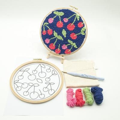 China Convenient Circle 22cm from Cherry Punch Needle Embroidery DIY Kit Wooden for sale