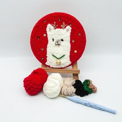 China Christmas Llama Punch Needle Monks Cloth Embroidery DIY Convenient Kit with Red Plastic Hoop for sale