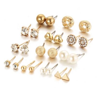 China Romantic Fashionable Style 12 Pairs/Place Set Crystal Heart Stud Earrings Women Piercing Simulated Pearl Flower Earring for sale