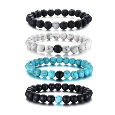 China Hot Selling Amazon Fashion Natural Turquoise Stone Head Skull Bracelet Genuine Lava Stone Tiger Eye Skull Bracelet for sale