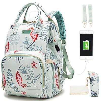 China With Gradational Pattern Print USB Teal Blue Diaper Bags For Baby With Left USB Stroller Fill Straps And Insulated Pouch For Women for sale