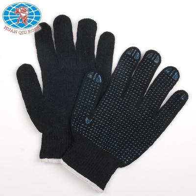 China Black Color PVC Coating Anti-slip Cotton Gauge 7/10 Dots Working Wear Resistance Cotton Gloves Black Color PVC Dot Cotton Work Gloves for sale