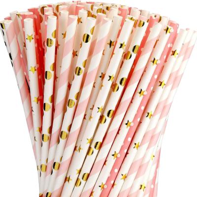 China Biodegradable Colorful Custom Logo Stamp Hot Party Supplies Biodegradable Drinking Paper Straws for sale