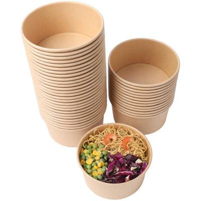 China Disposable Custom Recyclable Brown Kraft Paper Salad Bowl Kraft Paper Soup Bowls With Lids for sale