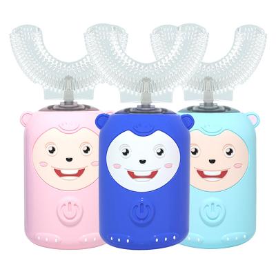 China Rechargeable Automatic Sonic Kids U Shape 360 ​​Degree Food Grade Silicone Children's Electric Toothbrush New Cartoon Animal Design Softly 60 Days for sale