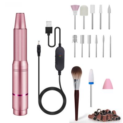 China Polished Outdoor Portable Professional 12 Nail Drill Bits Set USB Electric Nail Polisher For Acrylic Nail for sale