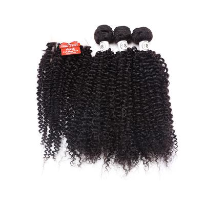 China Amir Hign Quality Synthetic Mixed 4*4 Water Wave Lace Closure With 3 Bundles Straight Hair Bundle Water Wave Body Slik For One Wig for sale