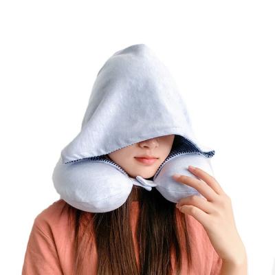 China U Shape Pillow Office Lunch Break Memory Foam Pillow Neck Anti-Static Hooded Airplane Travel Pillow for sale