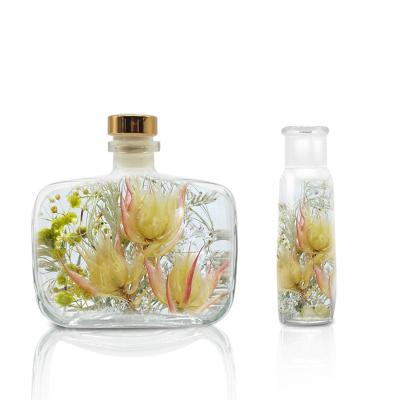 China Wholesale Custom Clear Empty 100ml Flat Shape Cosmetic Diffuser Glass Bottle With Cork for sale