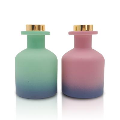 China Cosmetic Wholesale Custom 150ml Frosted Colored Round Shape Empty Glass Diffuser Bottle for sale