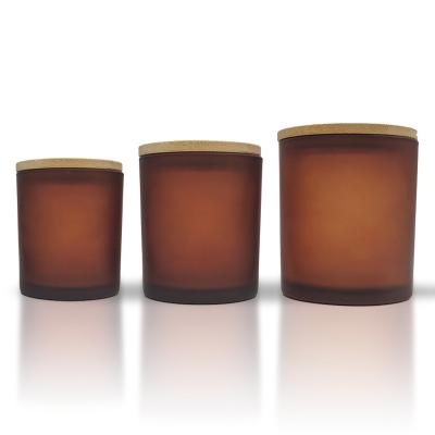 China Popular Round Household Products Empty 300ml 420ml Brown Glass Candle Container With Bamboo Lid for sale