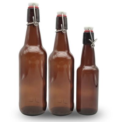 China Hot Selling 330ml 500ml 750ml 1000ml Beverage Seal Swing Lid Amber Glass Empty Airtight Rubber Beer Bottles for sale