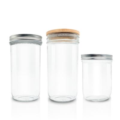 China Factory Supply High Quality Canning Jar 16oz 21oz 24oz Wide Mouth Storage Container Glass Mason Jar Freshness Preservation With Lid And Bamboo Straws for sale