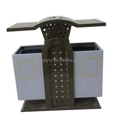 China Large Street Waste Bin DY30291 Sustainable Outdoor Commercial Steel Luxury Metal Double Trash Bin for sale