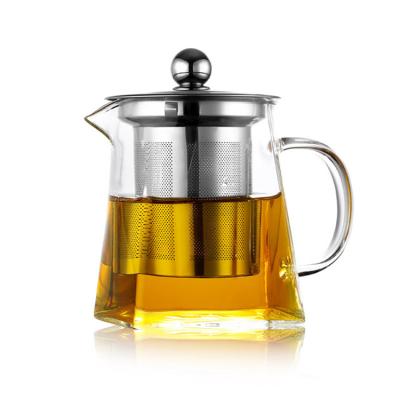 China Viable Coffe Glass Teapot With Custom Professional Heat Resistant Water Bottle Stainless Steel Strainer Flower Tea Infuser for sale